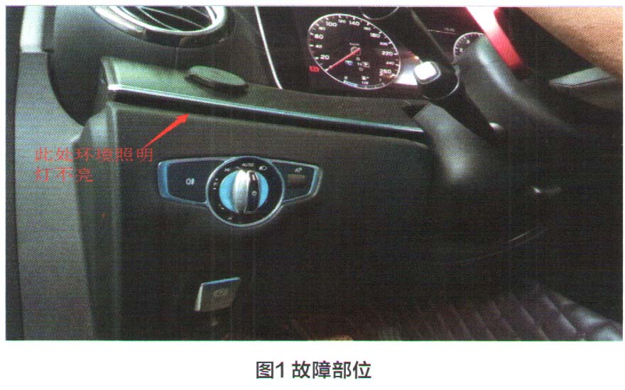 奔驰E200车内环境氛围灯不亮检修